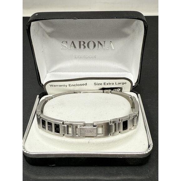 Sabona Bracelet Mens Executive Duet Matte Stainless Magnetic New Xl - Picture 1 of 7